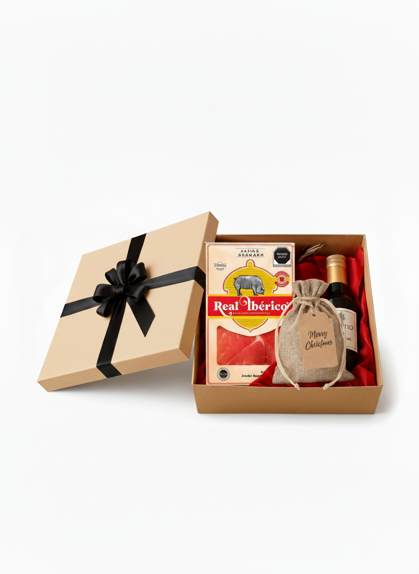 Canasta Navideña Gourmet con Vino y Jamón Serrano