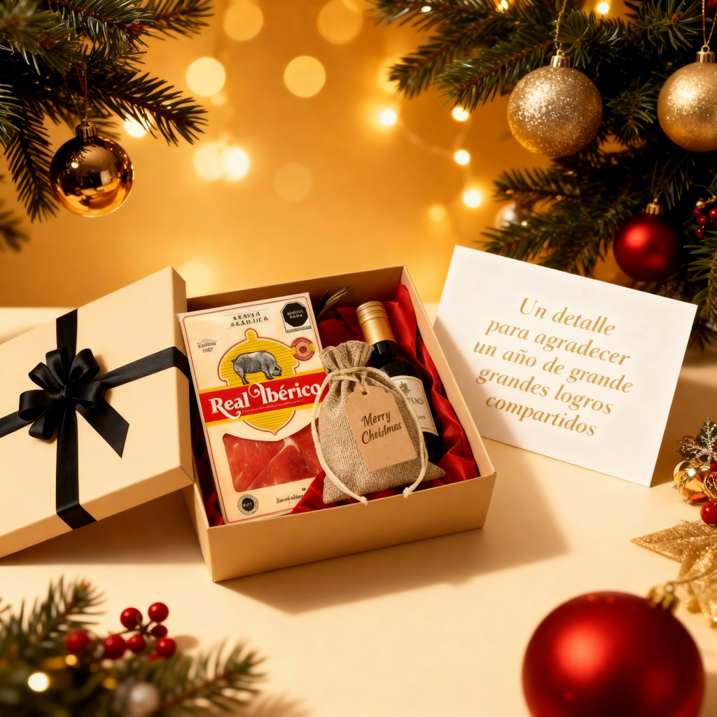 Canasta Navideña Gourmet con Vino y Jamón Serrano
