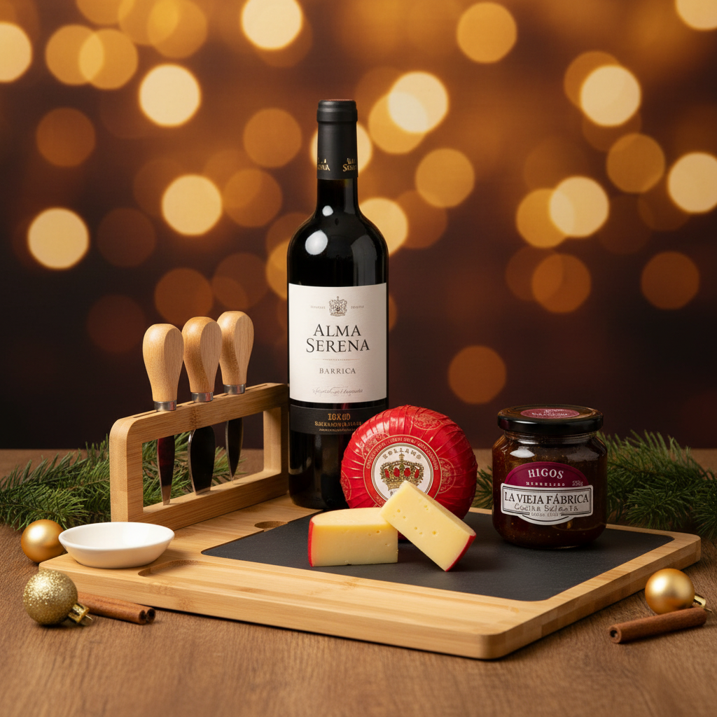 Set Gourmet “Noche de Brindis” con Vino y Tabla de Quesos – Regalo Corporativo Navideño